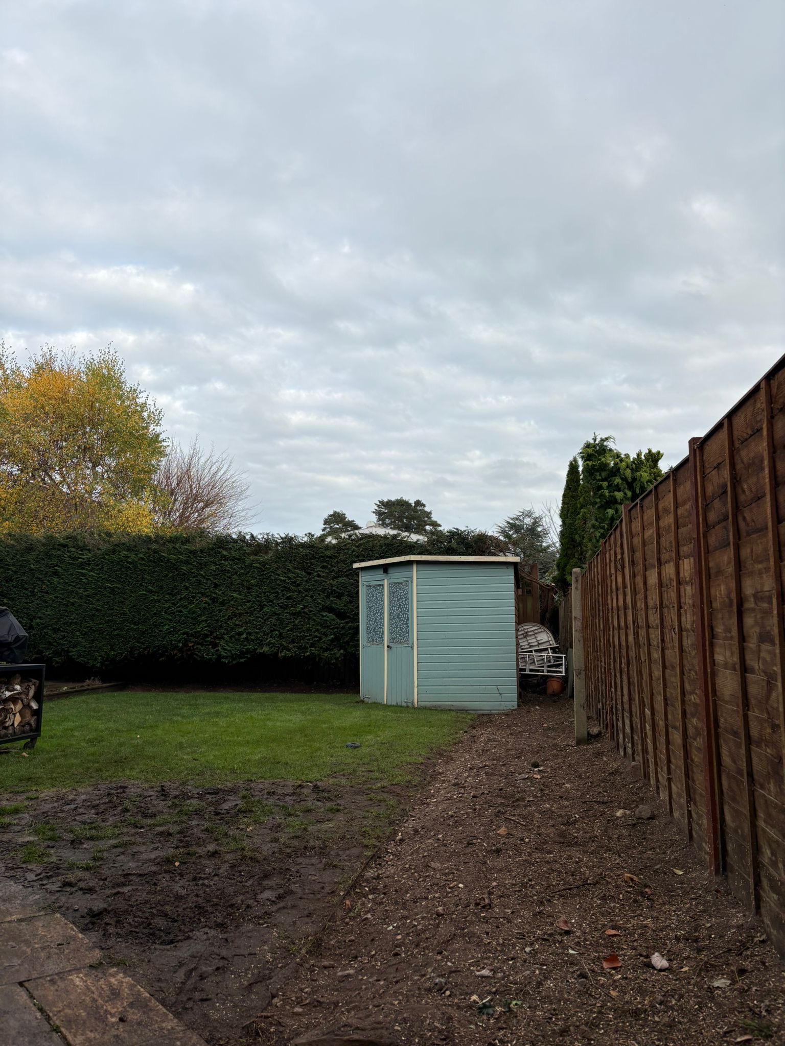 Tidy garden with shed after clearance and stump removal